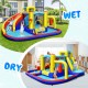 Inflatable 7-in-1 water slide with splash pool, climbing wall, and basketball hoop for outdoor fun and safe play.