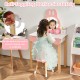 Kids vanity set with rabbit chair and mirror, featuring anti-toppling device for safety and ample storage for cosmetics.