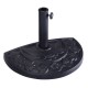 Half round outdoor patio umbrella base in antique black with ornate flower design, made of rust-free resin for.