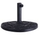 Half round outdoor patio umbrella base with ornate flower design, made of rust-free resin in antique black finish.