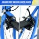Close-up of dual caliper brakes on a blue 700C hybrid bike, ensuring responsive stopping power and confident control.