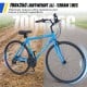 Blue 700C hybrid bike with 18-speed Shimano drivetrain and 700x35C tires, perfect for smooth urban rides.