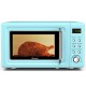 Retro countertop microwave oven in green, featuring 700W power, 5 levels, and auto cooking functions for small spaces.