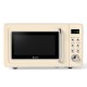 Cream white retro countertop microwave oven with 5 power levels and auto cooking function, ideal for small spaces.