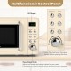 Multifunctional control panel of the 700W Retro Countertop Microwave Oven in cream white, featuring LED display and.