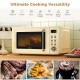 Cream white 700W retro countertop microwave oven with rotating glass plate, perfect for even heating of meals.