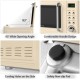 Close-up of the 700W retro countertop microwave oven showing the comfortable handle and cooling holes for efficient use.