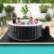 Inflatable round SPA pool with 110/130 air jets, featuring a durable PVC design, perfect for outdoor relaxation.