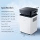 Dehumidifier specifications including 70 pints/day capacity, dimensions 21.5" x 12" x 12", and 290W power for home use.
