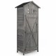 70-inch tall grey garden tool storage cabinet with lockable doors, foldable table, and detachable shelves for outdoor.