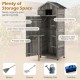 Garden tool storage cabinet with lockable doors, foldable table, and 3 removable shelves for organized outdoor use.