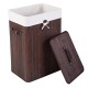 Rectangle bamboo laundry hamper with lid, durable brown design, featuring PU leather handles for easy transport.