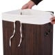 Brown bamboo laundry hamper with removable liner and PU leather handles for easy transport and odor prevention.