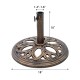 Round umbrella base stand made of premium cast iron, featuring a petal-like pattern in classic bronze for patio.