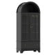 Arched black cabinet with tempered glass doors, 5 tiers, wine rack, and bottom drawer for stylish storage solutions.