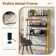 Freestanding 71” black laptop desk with open shelves, featuring a heavy-duty metal frame and adjustable foot pads for.