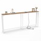 Narrow 71-inch console table with natural wood top, power outlet, and USB ports, ideal for small spaces and versatile.