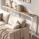 Narrow 71-inch console table with natural wood top, power outlet, and USB ports, ideal for small spaces and living.