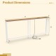 71-inch narrow console table with power outlet, featuring a natural wood top and white metal frame, ideal for small.