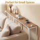 Narrow 71-inch console table with power outlet, perfect for small spaces, featuring a natural wood finish and charging.