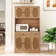 71-inch pantry cabinet with hutch, featuring PE rattan doors, adjustable shelves, and built-in charging station for.