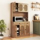 Natural 71-inch pantry cabinet with hutch, showcasing smooth metal slides, round handles, and adjustable storage.