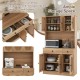 Natural 71-inch pantry cabinet with hutch, showing the spacious open countertop and extensive storage options for.