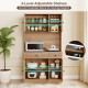 71-inch pantry cabinet with hutch, featuring adjustable shelves, charging station, and PE rattan doors for rustic charm.