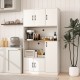 Tall white kitchen pantry cabinet with charging station, multi-door design, and sturdy construction for convenient.
