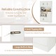 71" tall white kitchen pantry cabinet with charging station, anti-tipping kits, and large bottom base for stability.