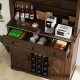 72-inch brown coffee bar cabinet with sliding barn doors, featuring wine rack, adjustable shelves, and ample storage.