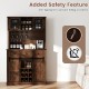 72-inch brown coffee bar cabinet with sliding barn doors, adjustable shelves, and anti-tipping kit for kitchen or.