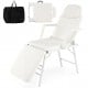 Portable 73-inch massage table in white with adjustable design, face hole, and carrying bag for mobile therapists.