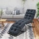 Gray outdoor lounge chaise cushion with high back and four string ties, designed for indoor and outdoor comfort.