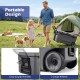 Portable 74 quart rolling cooler in gray with easy-to-grip handles, large wheels, and fish ruler for outdoor activities.