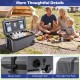 74 quart gray portable rolling cooler with secure latch, drainage hole, and non-slip foot pads for outdoor activities.