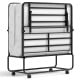 Folding bed with gel memory foam mattress, heavy-duty metal frame, and rolling casters for easy storage and mobility.