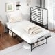Folding twin bed with gel memory foam mattress, heavy-duty metal frame, and rolling casters for easy storage in small.
