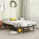 Twin size folding bed with mattress in elevated design, featuring lockable casters for stability and easy cleaning.