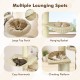 Cozy hammock and large top perch on a 75.5" tall beige cat tree designed for multiple cats to lounge and play.