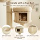 Tall cat tree with beige soft cushions, spacious top perch, and multiple sisal posts for indoor cat fun and relaxation.