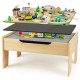 Wooden train set activity table with double-sided board, 78 pieces, and storage space for kids aged 18 months and up.