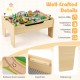 Wooden train set activity table with 78 pieces, featuring a double-side board and storage space for kids aged 18M+.
