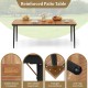 Acacia wood outdoor dining table for 8 with slatted top, reinforced structure, and 1.9-inch umbrella hole for versatile.