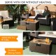 Brown 32"x20" propane rattan fire pit table set with 40000 BTU heat, serving as a dining table for outdoor gatherings.