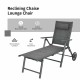 Gray patio reclining chaise lounge chair with adjustable neck pillow, aluminum frame, and breathable fabric for outdoor.