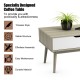 Gray coffee cocktail accent table with drawer and storage shelf, featuring a spacious tabletop for stylish organization.