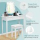 Vanity table set in white with lighted mirror, featuring round corners and ample storage for cosmetics in a stylish.
