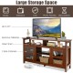 58" brown TV stand with 2 cabinets and open shelves, designed for TVs up to 65", perfect for living room organization.