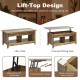 Lift-top coffee table in natural finish with hidden storage and lower shelf, ideal for study or living room use.